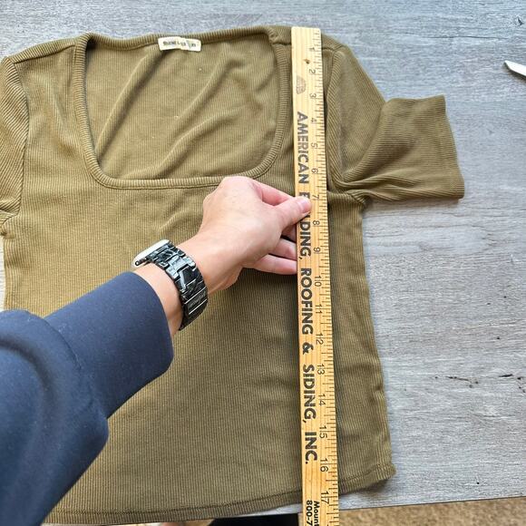 Marine Layer Lexi Ribbed Square Neck Short Sleeve Top Tan Green XS - Picture 7 of 8